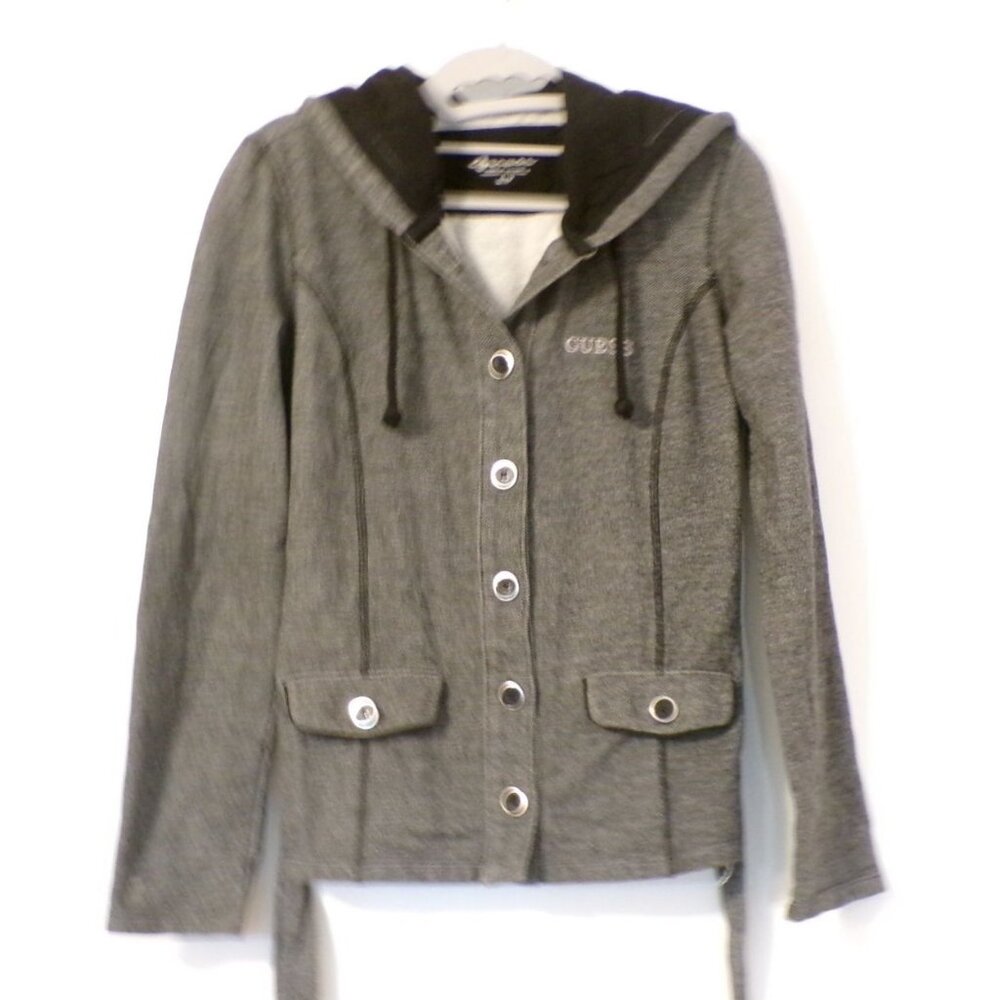 Guess Womens‎ Small Gray Hooded Jacket With Button Details & Pockets coat